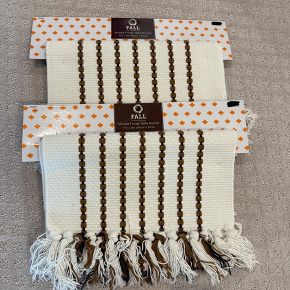 Fall Stripped Fringe Table Runner Set of 2 - Picture 3 of 4